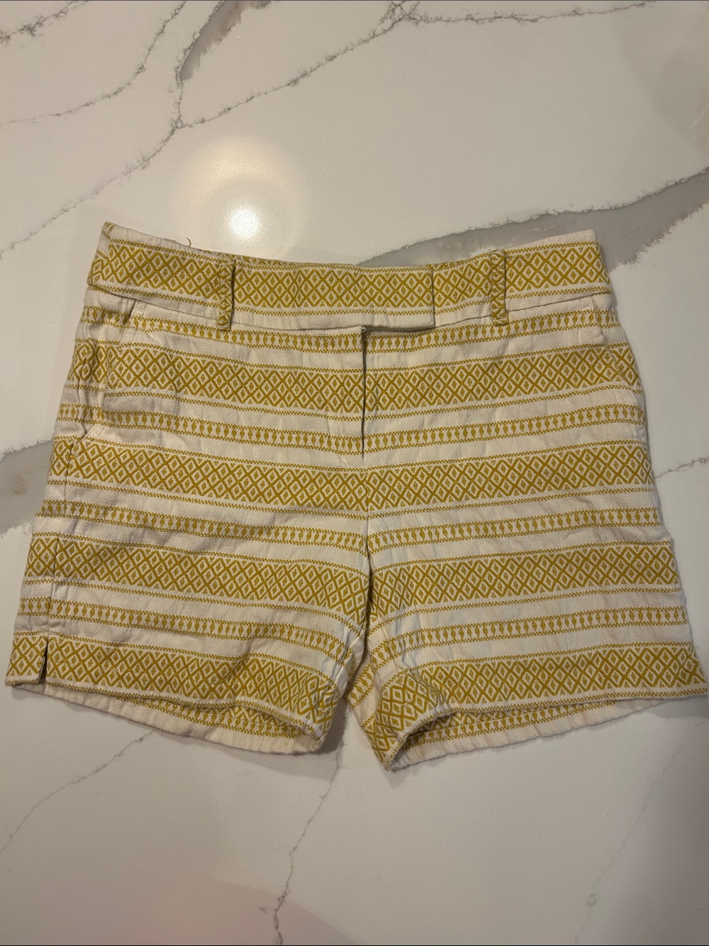 LOFT Yellow and White High-Rise Patterned Shorts